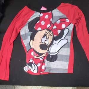 Disney Minnie Mouse Red and Gray Long Sleeve Tee